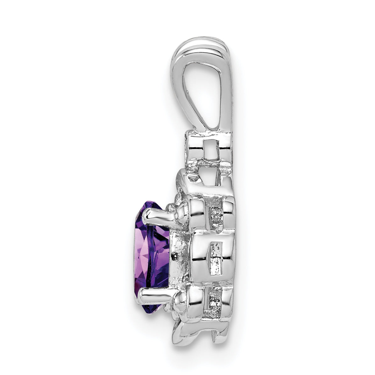 Sterling Silver Rhodium-Plated Amethyst & Diam. Pendant