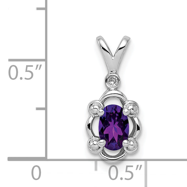 Sterling Silver Rhodium-Plated Amethyst & Diam. Pendant