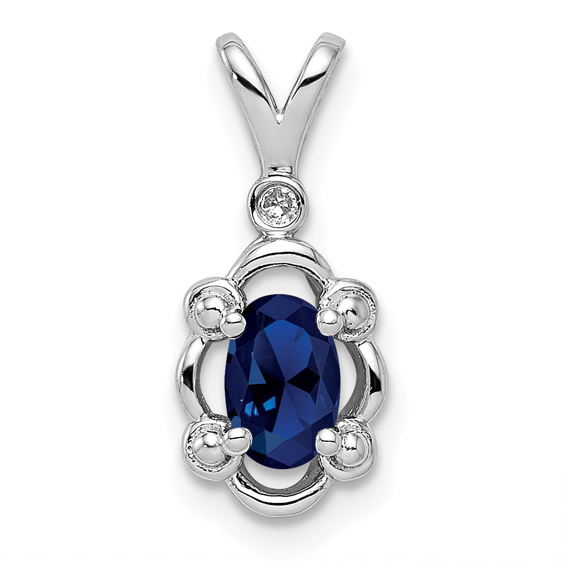 Sterling Silver Rhodium-Plated Created Sapphire & Diam. Pendant