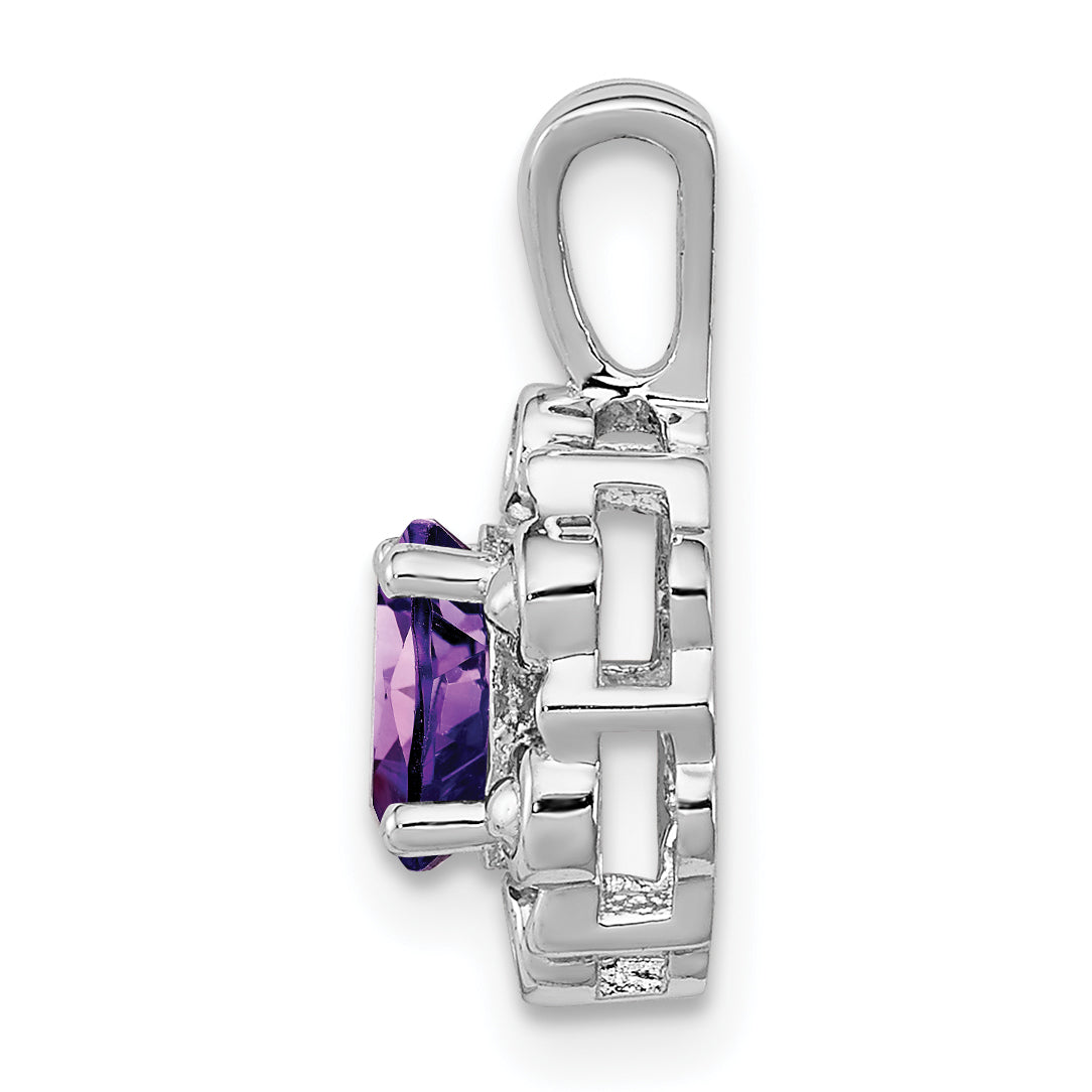 Sterling Silver Rhodium-Plated Amethyst & Diam. Pendant