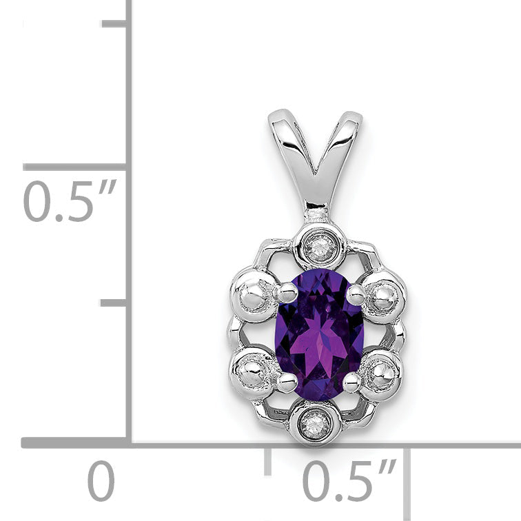 Sterling Silver Rhodium-Plated Amethyst & Diam. Pendant