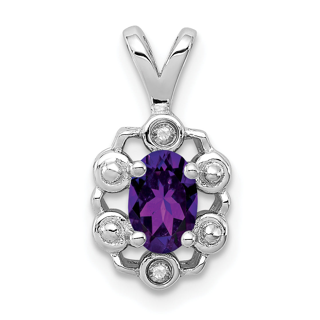 Sterling Silver Rhodium-Plated Amethyst & Diam. Pendant