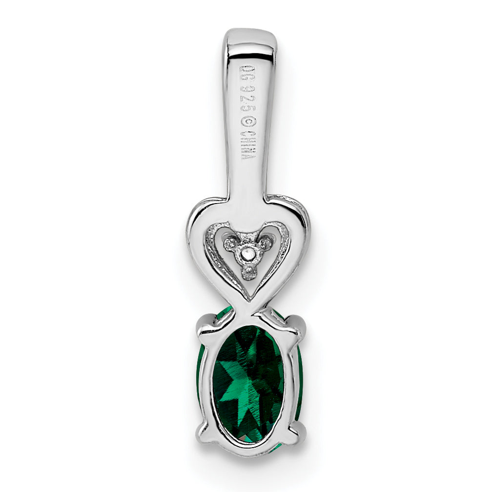 Sterling Silver Rhodium-Plated Created Emerald & Diam. Pendant