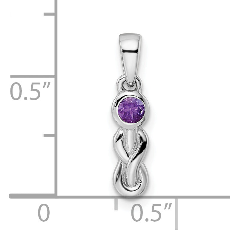 Sterling Silver Rhodium-Plated Amethyst Infinity Birthstone Pendant