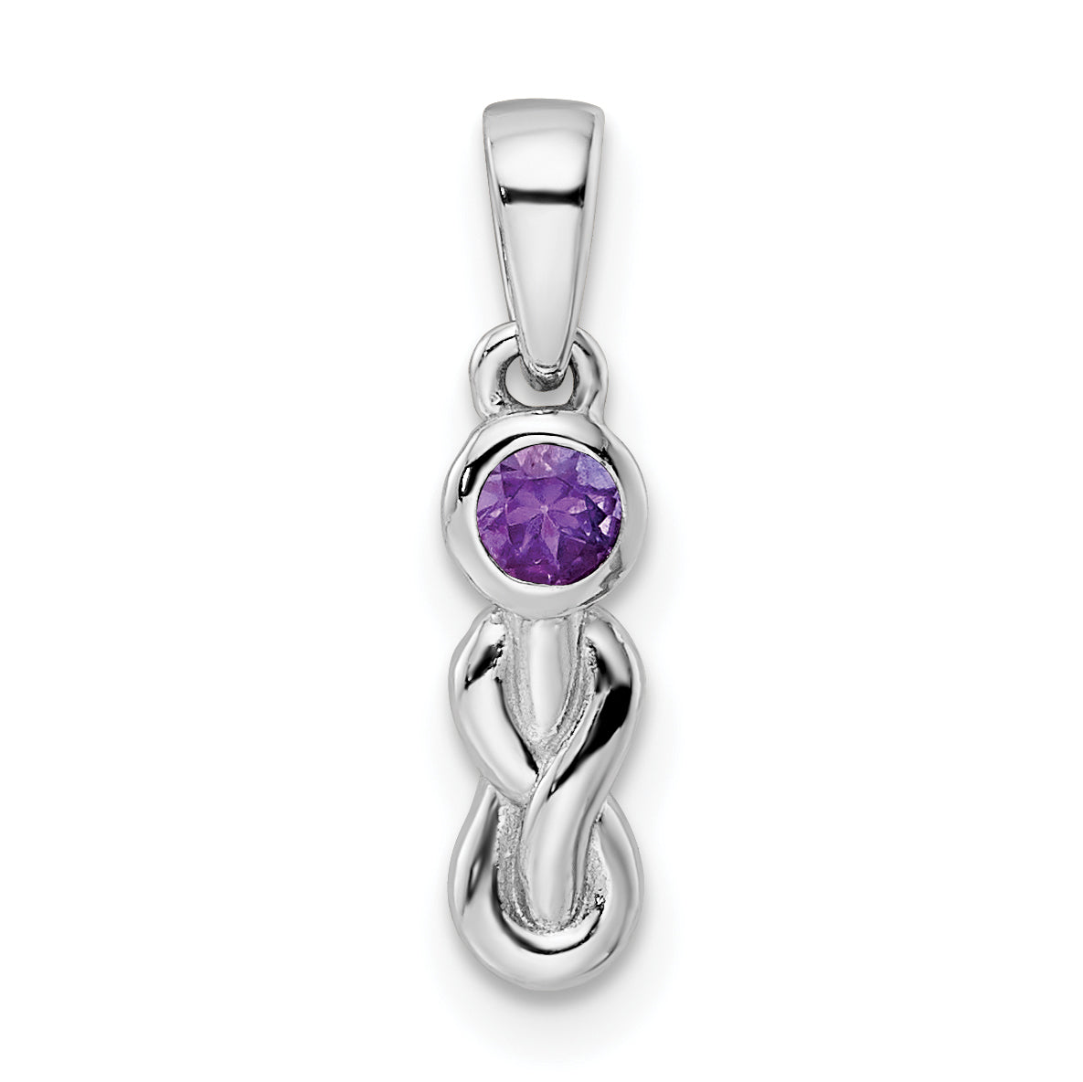 Sterling Silver Rhodium-Plated Amethyst Infinity Birthstone Pendant