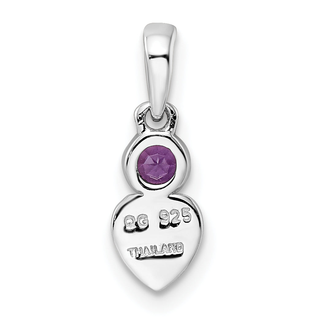 Sterling Silver Rhodium-Plated Polished Amethyst Heart Pendant