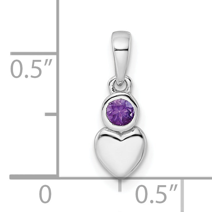 Sterling Silver Rhodium-Plated Polished Amethyst Heart Pendant