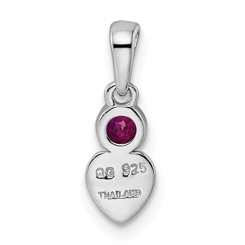 Sterling Silver Rhodium-Plated Polished Created Ruby Heart Pendant