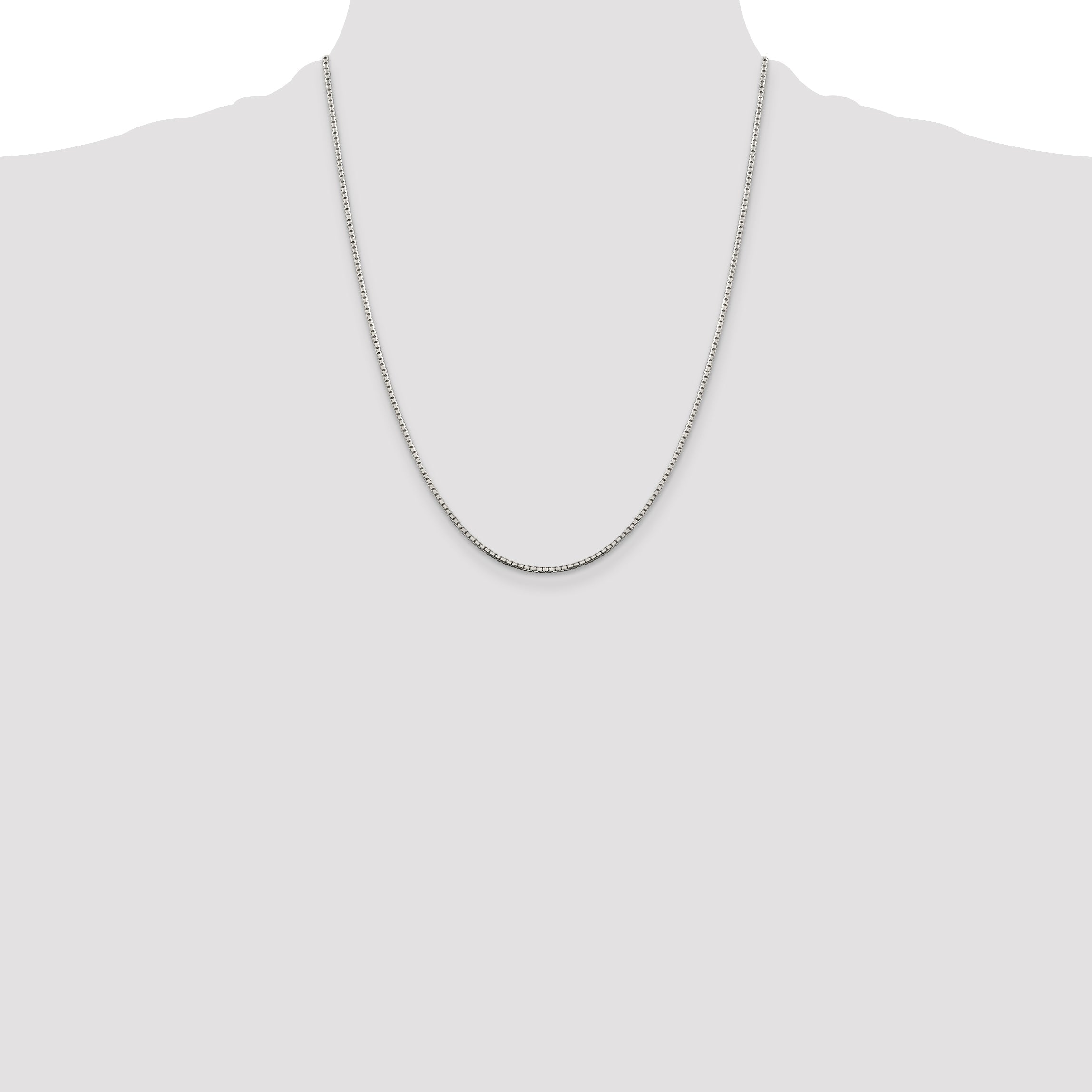 22 Inch Sterling Silver 1.5mm 8 Sided Diamond-Cut Box Chain Necklace