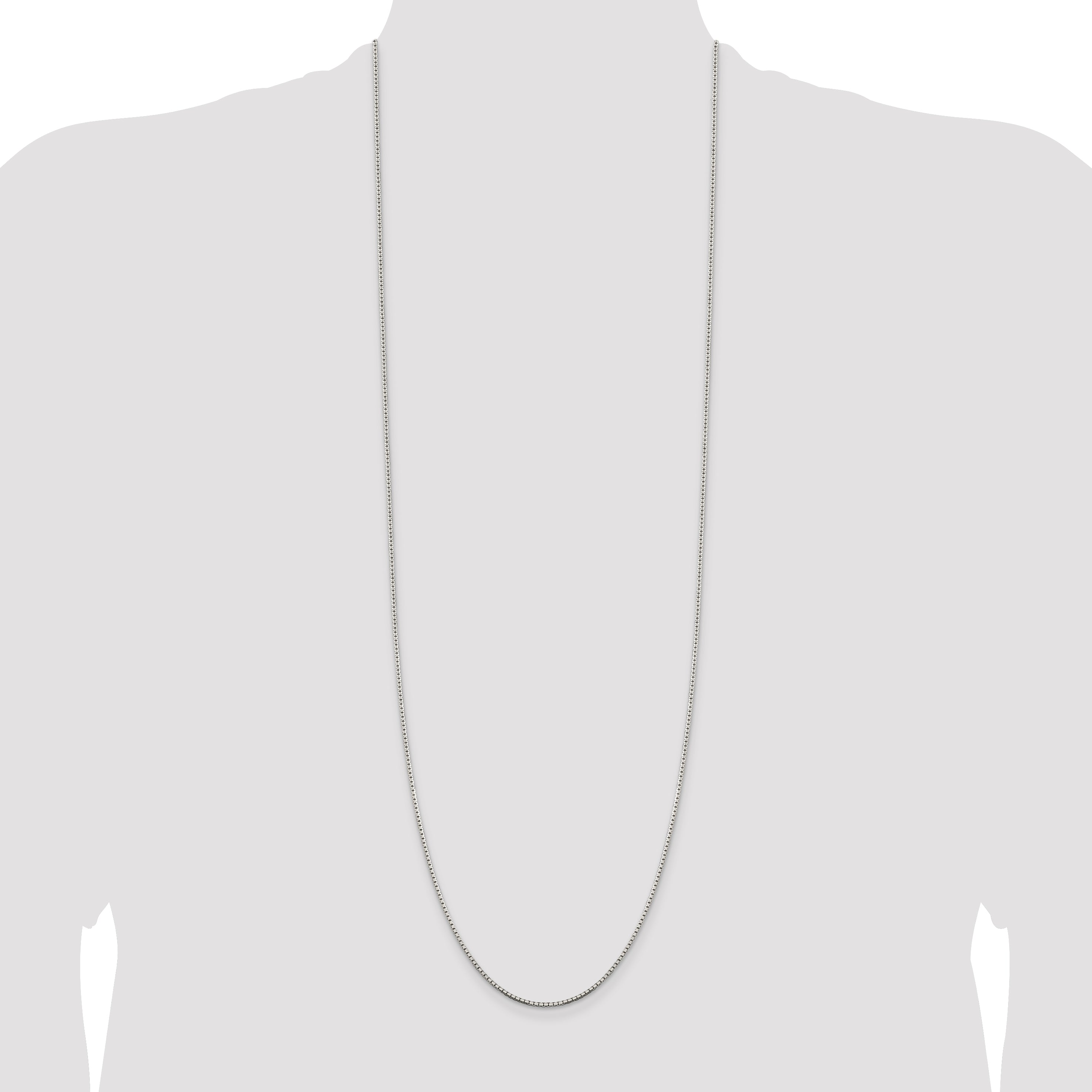 36 Inch Sterling Silver 1.5mm 8 Sided Diamond-Cut Box Chain Necklace