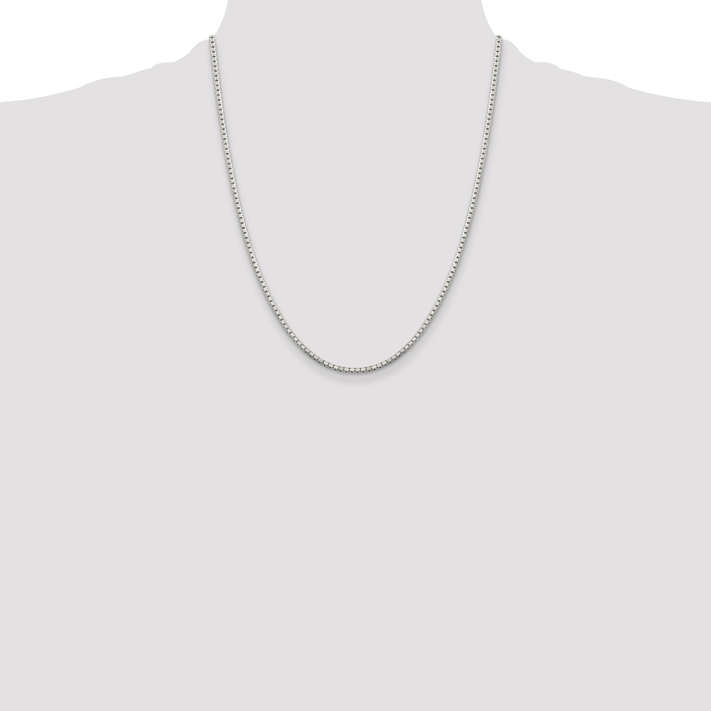 22 Inch Sterling Silver 2mm 8 Sided Diamond-Cut Box Chain Necklace