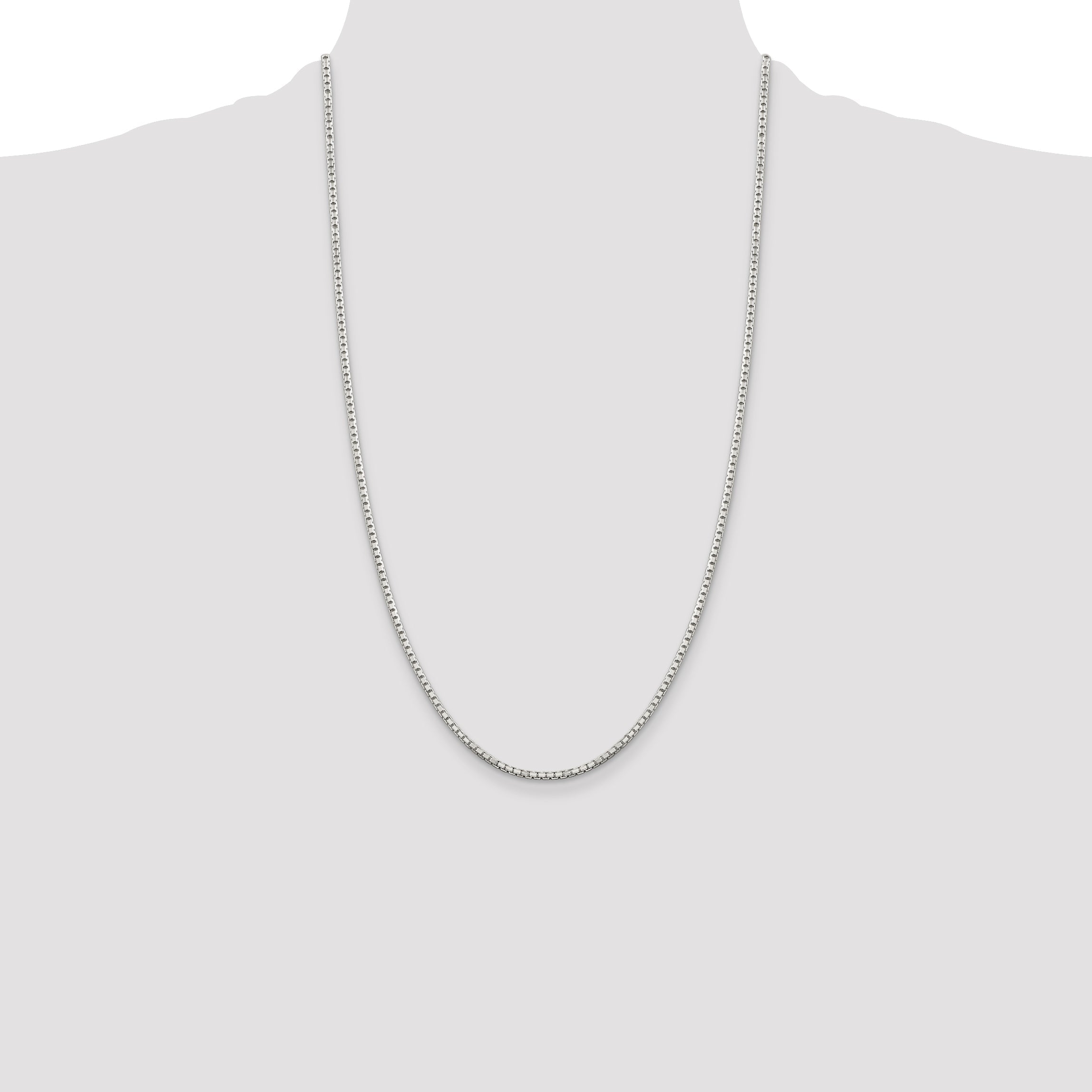 26 Inch Sterling Silver 2mm 8 Sided Diamond-Cut Box Chain Necklace