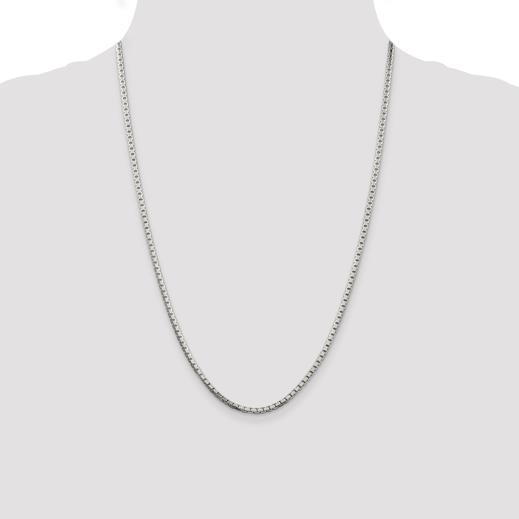 24 Inch Sterling Silver 2.5mm 8 Sided Diamond-Cut Box Chain Necklace