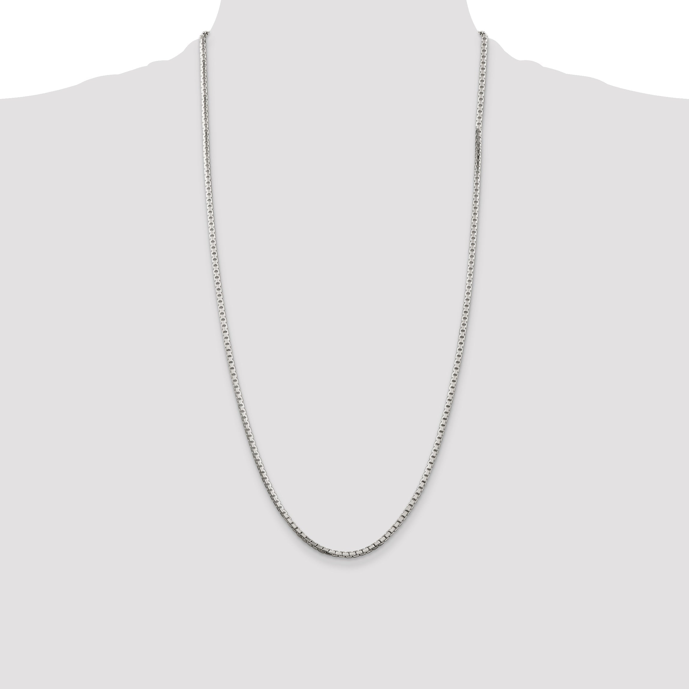 28 Inch Sterling Silver 2.5mm 8 Sided Diamond-Cut Box Chain Necklace