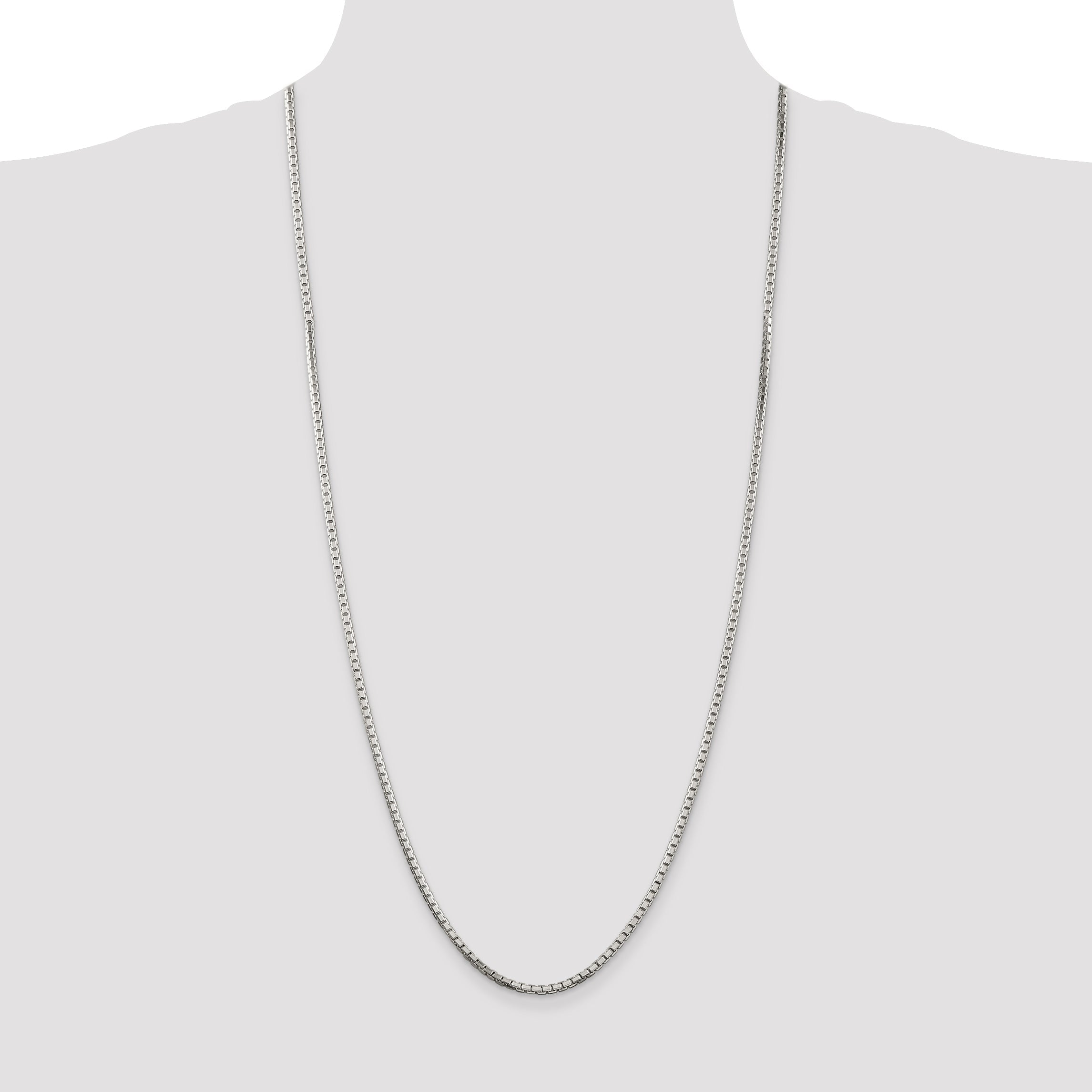 30 Inch Sterling Silver 2.5mm 8 Sided Diamond-Cut Box Chain Necklace