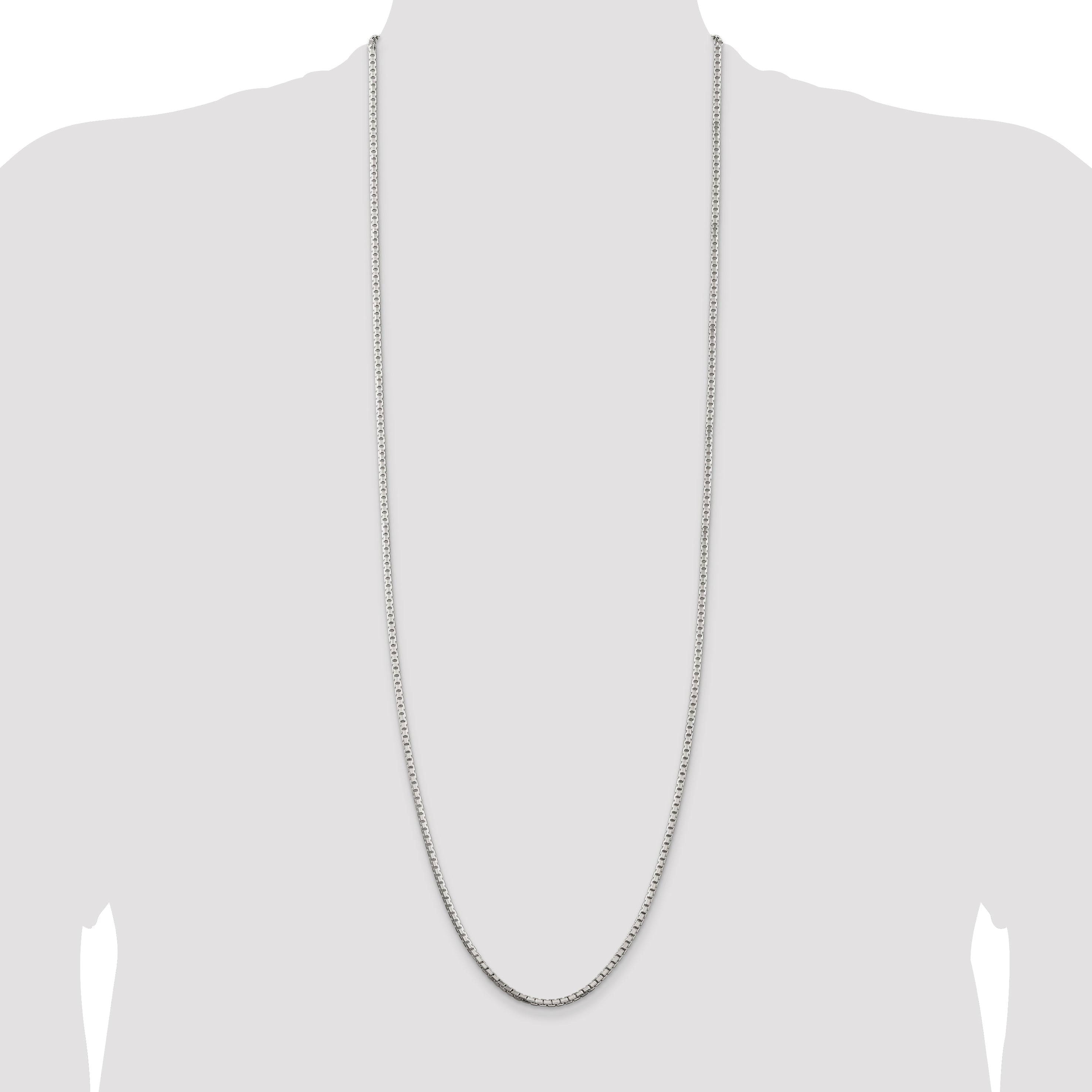 36 Inch Sterling Silver 2.5mm 8 Sided Diamond-Cut Box Chain Necklace