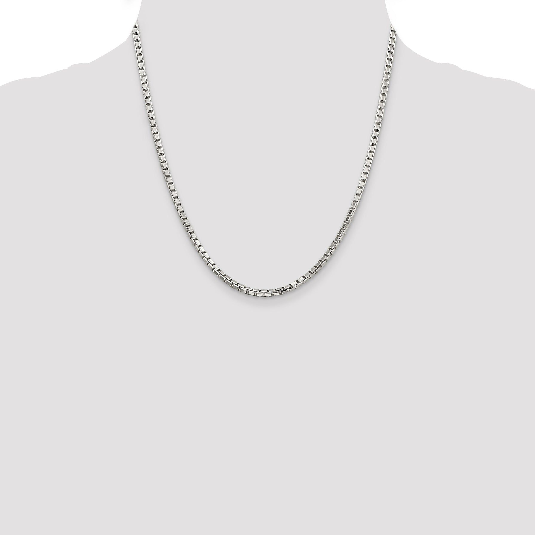 24 Inch Sterling Silver 2.9mm 8 Sided Diamond-Cut Box Chain Necklace