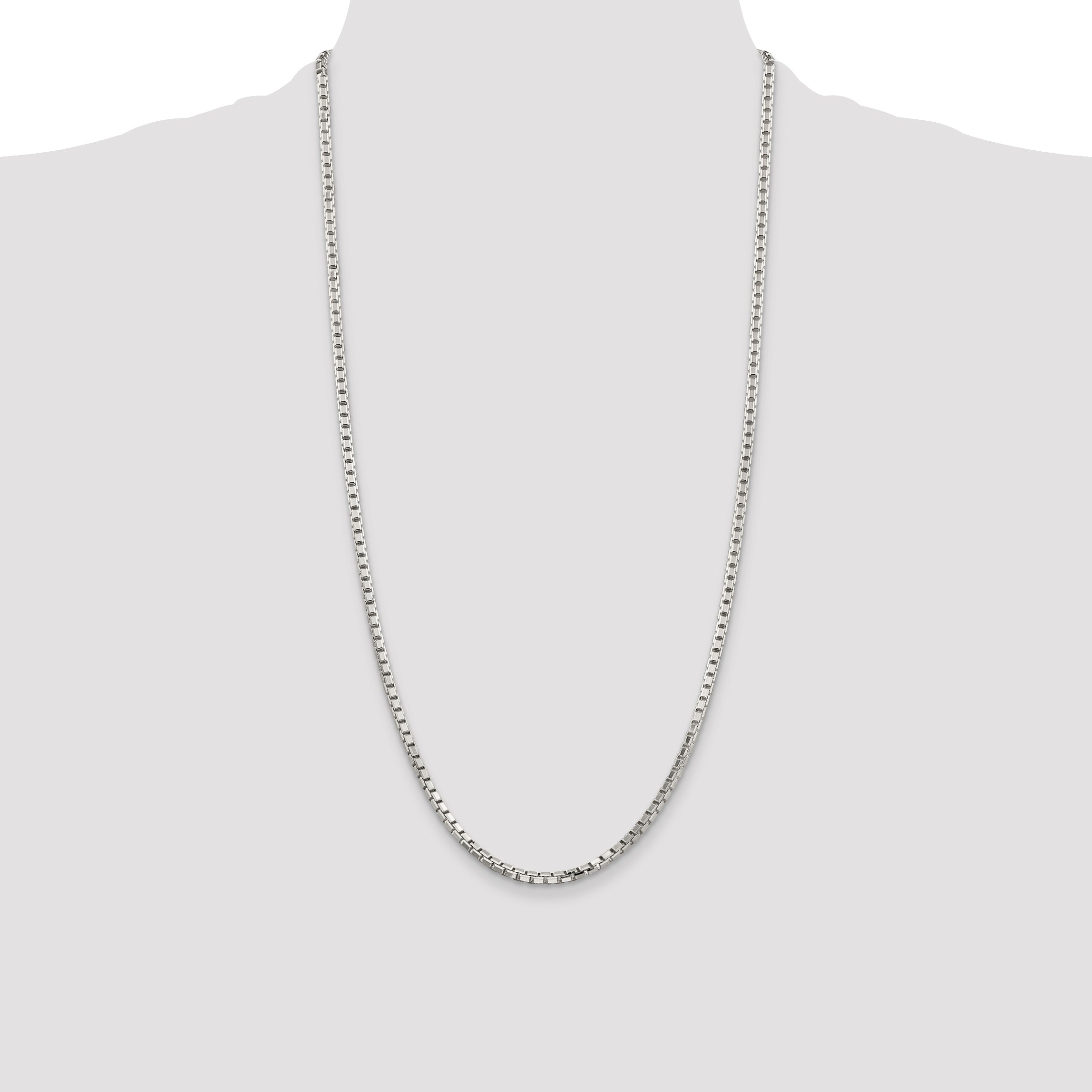 28 Inch Sterling Silver 2.9mm 8 Sided Diamond-Cut Box Chain Necklace