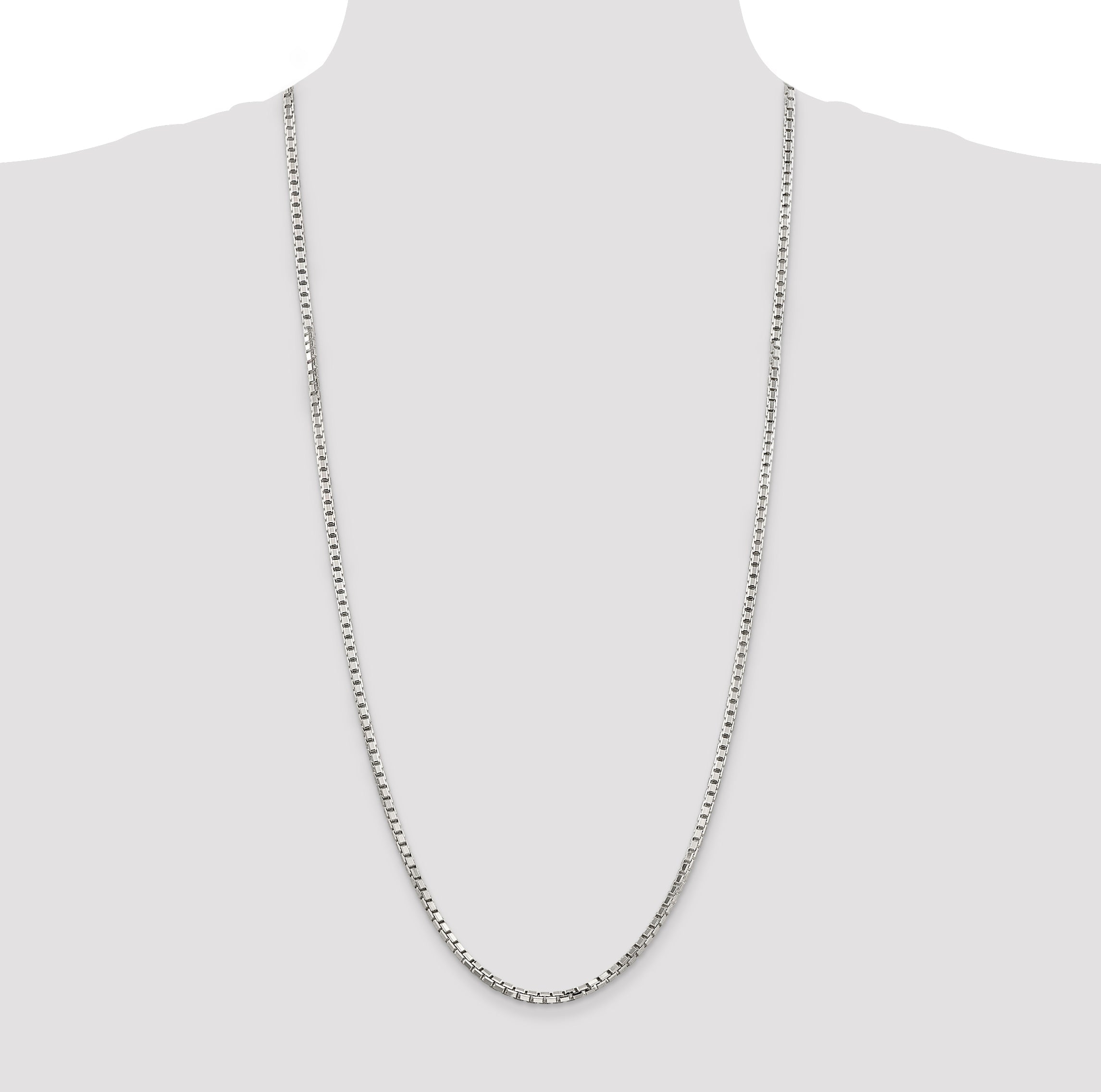 30 Inch Sterling Silver 2.9mm 8 Sided Diamond-Cut Box Chain Necklace