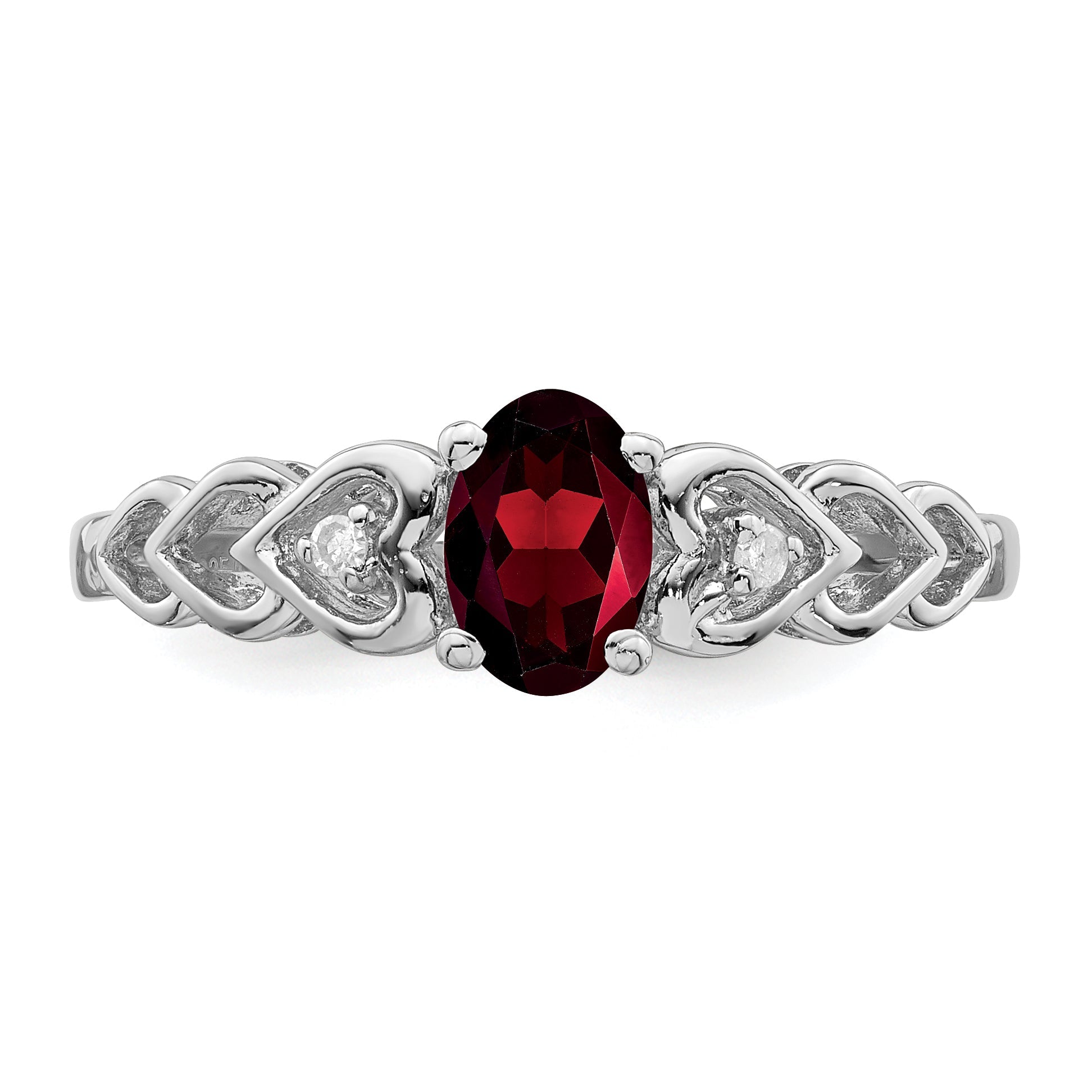 Sterling Silver Rhodium-Plated Garnet & Diam. Ring