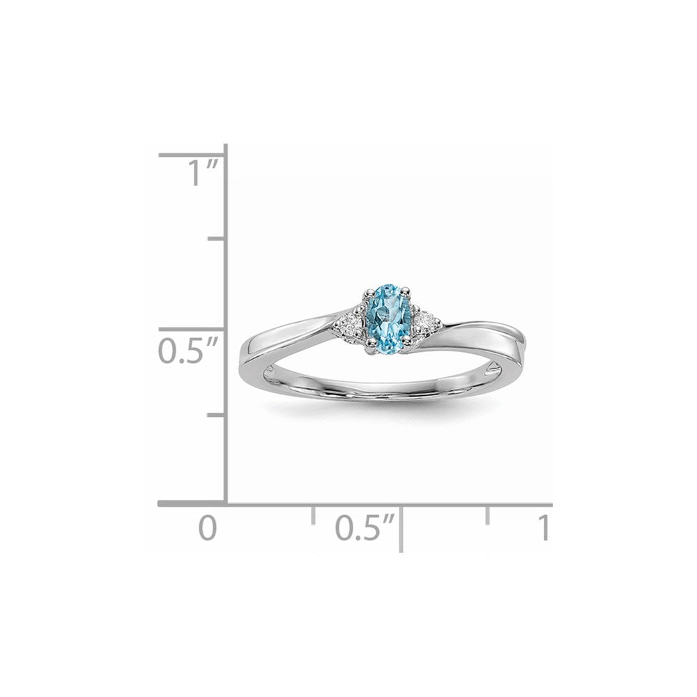 Sterling Silver Rhodium-Plated Blue Topaz/Diamond Birthstone Ring