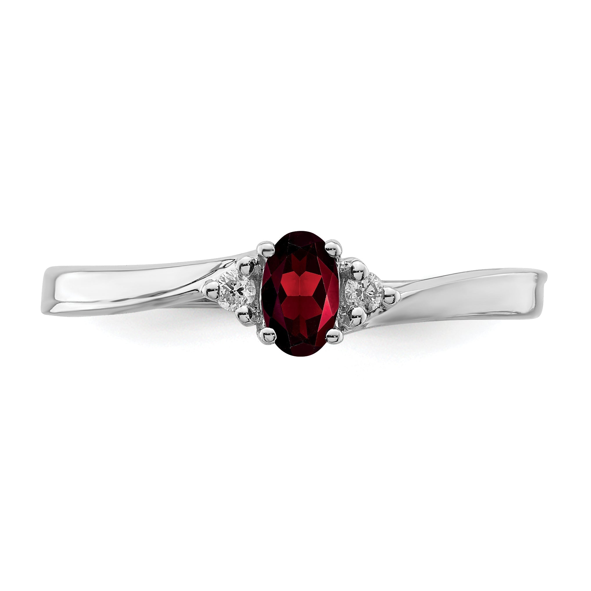 Sterling Silver Rhodium-Plated Garnet/Diamond Birthstone Ring