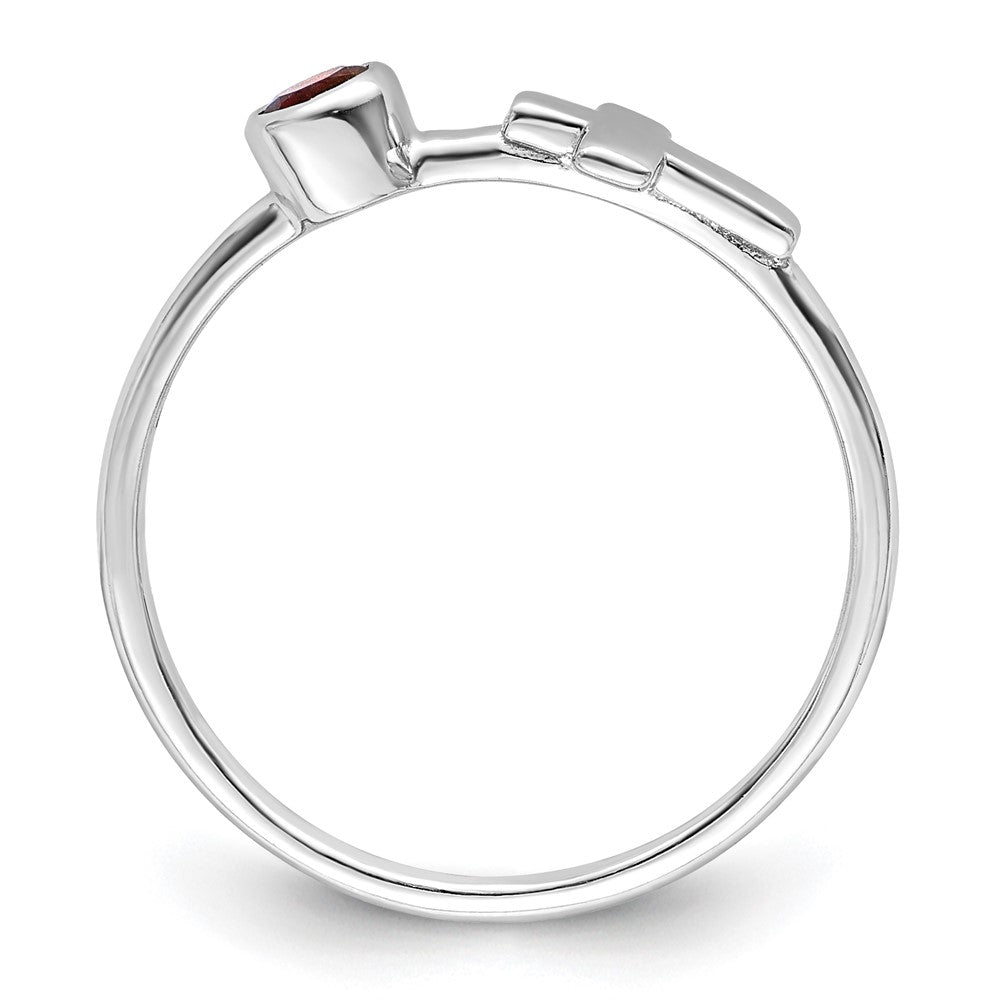 Sterling Silver Rhodium-Plated Polished Cross Garnet Ring