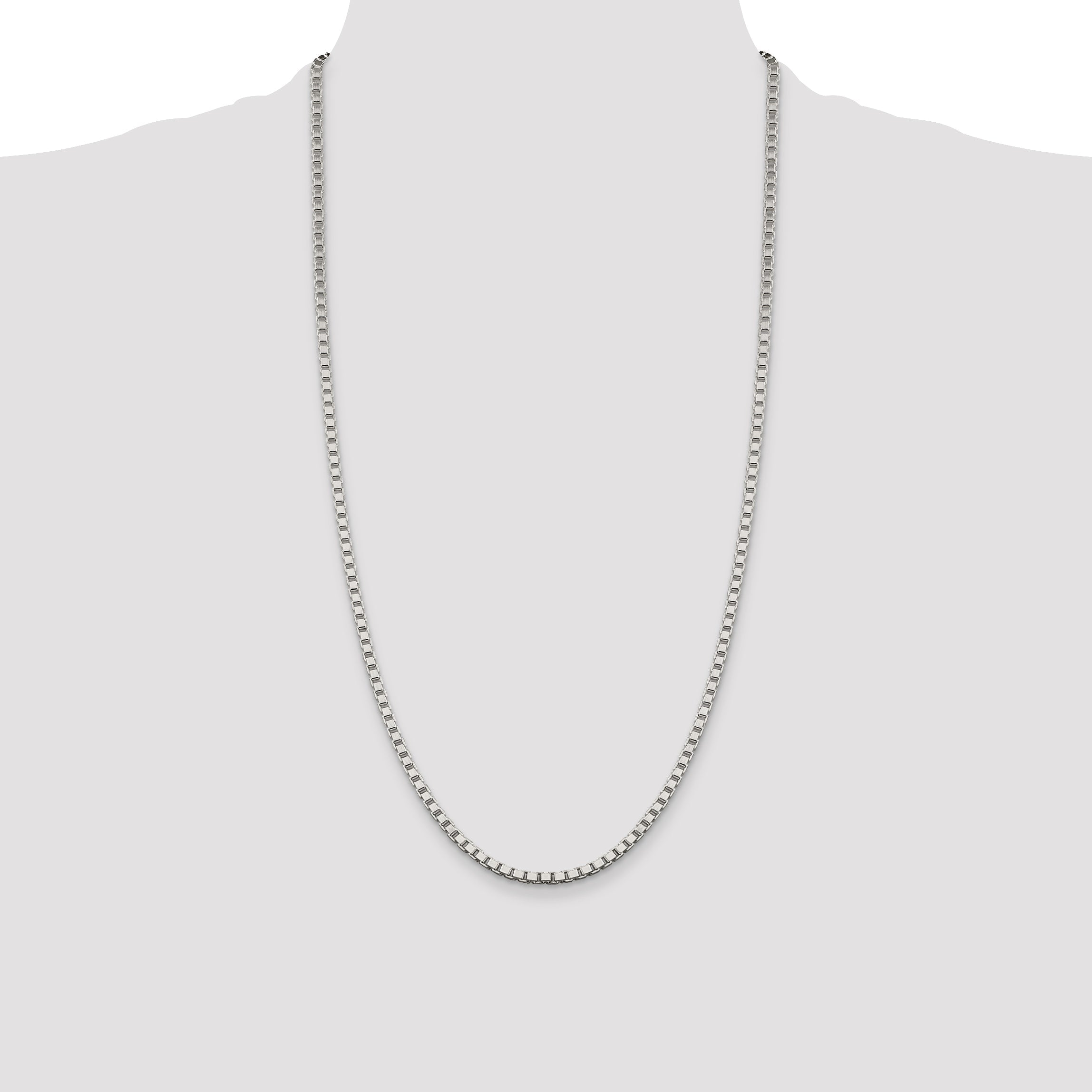 28 Inch Sterling Silver 3.25mm Box Chain Necklace