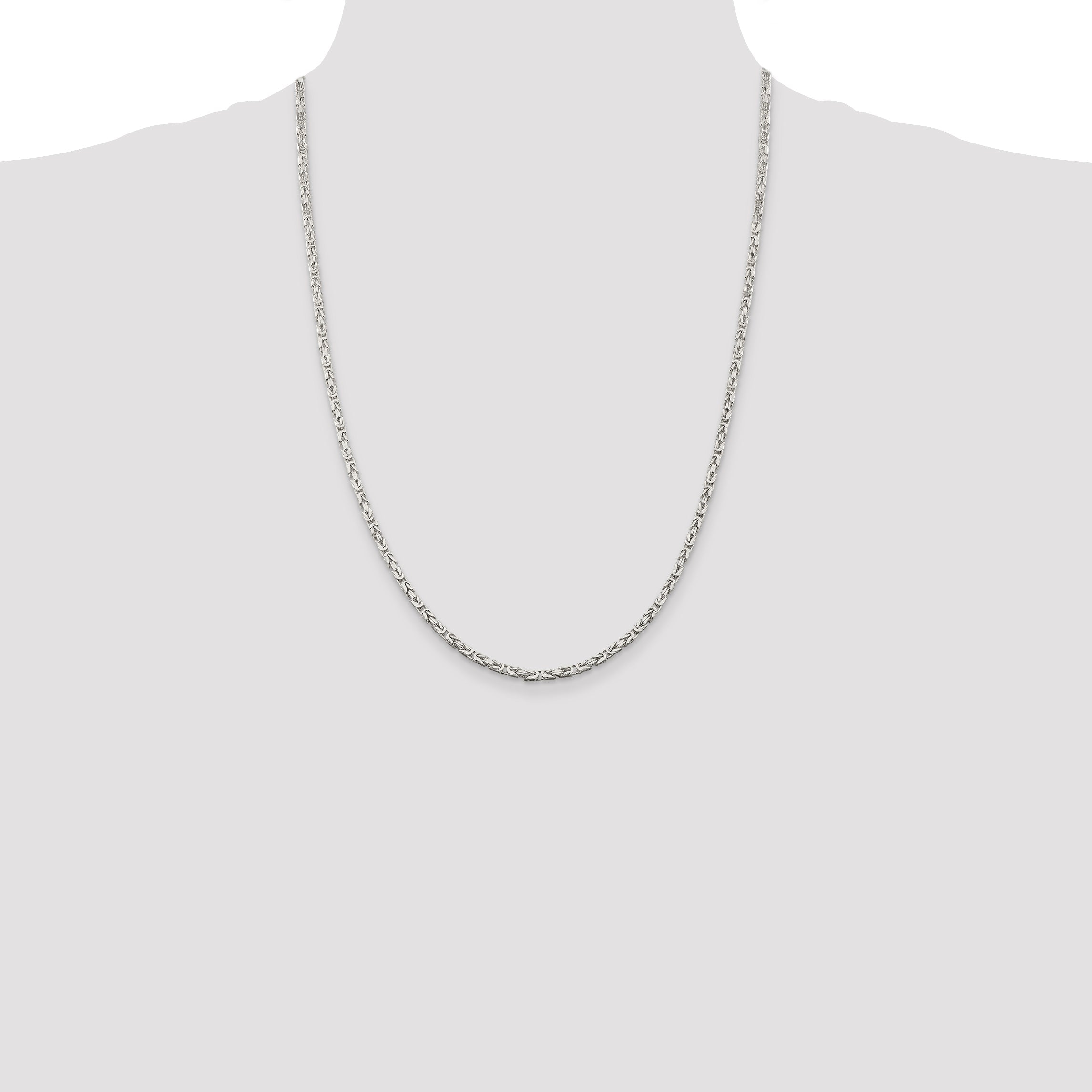 24 Inch Sterling Silver 2.5mm Byzantine Chain Necklace