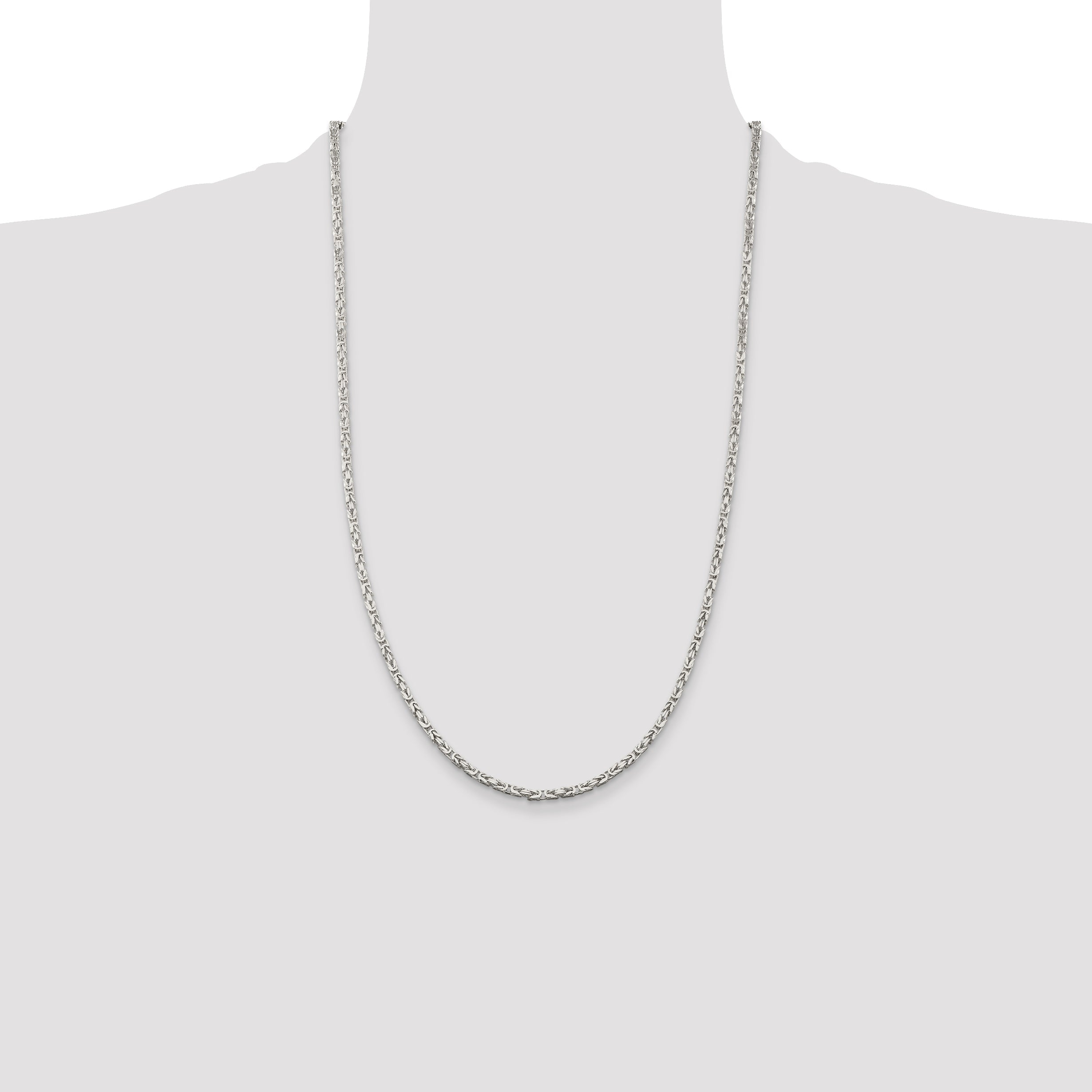 26 Inch Sterling Silver 2.5mm Byzantine Chain Necklace