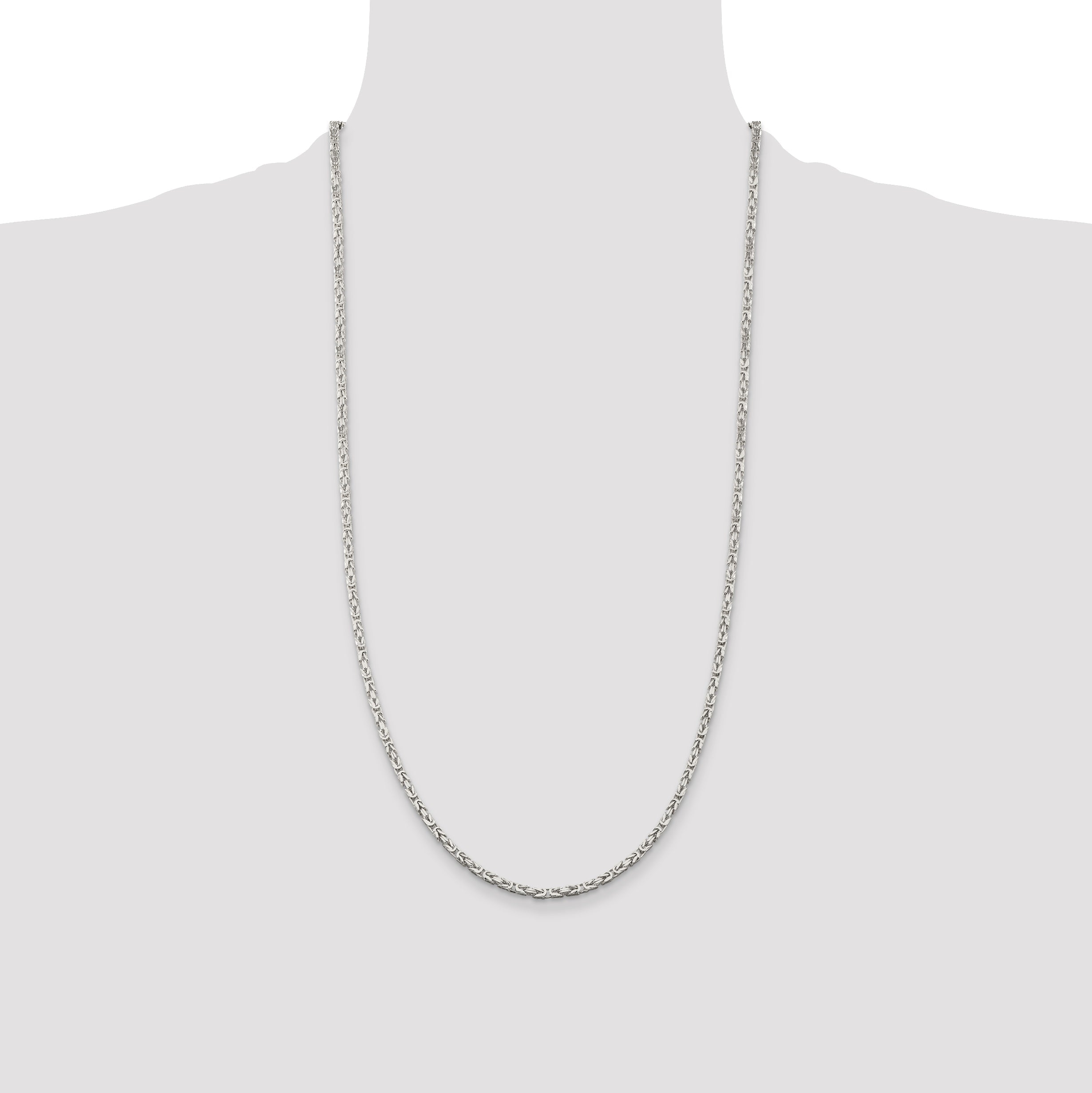 28 Inch Sterling Silver 2.5mm Byzantine Chain Necklace