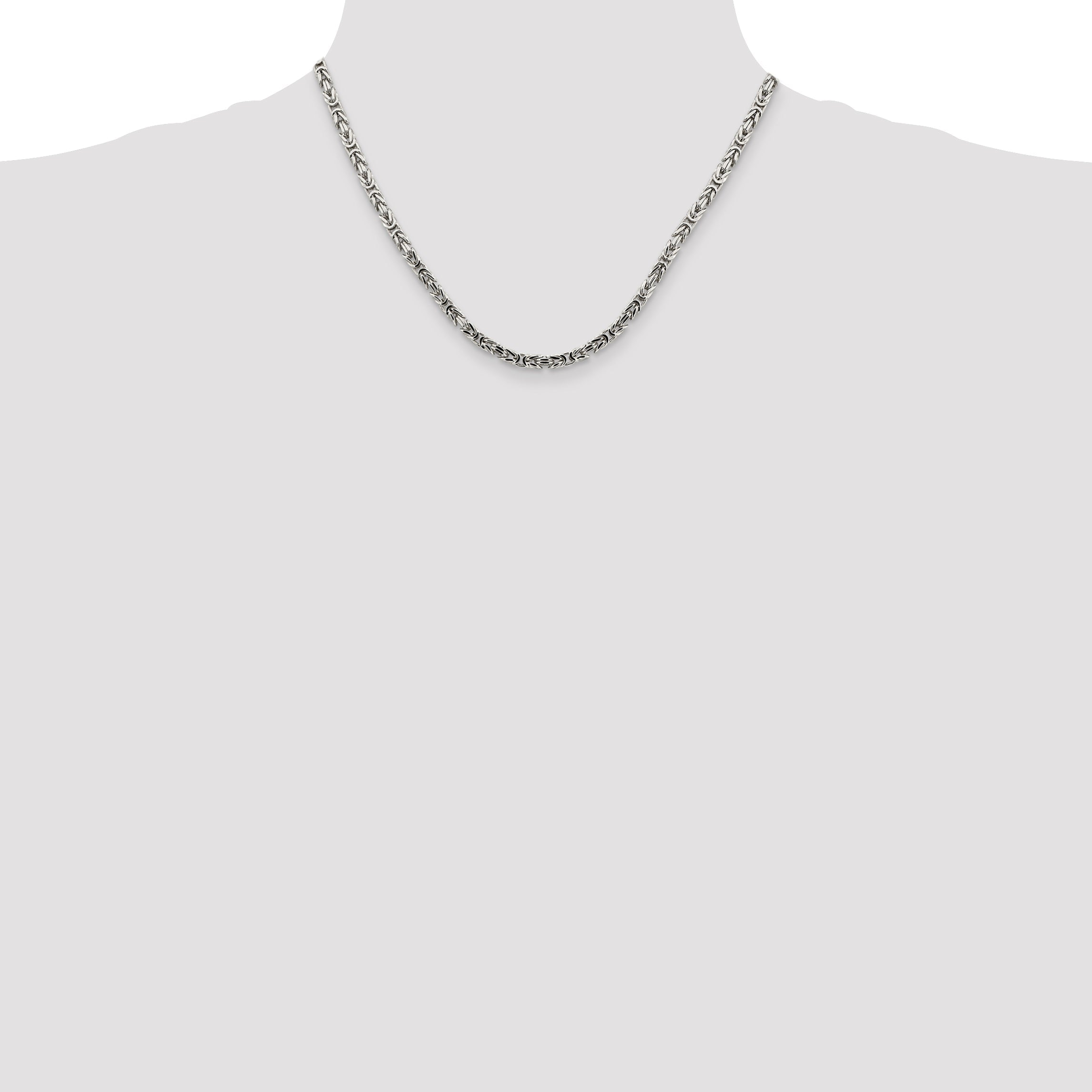 18 Inch Sterling Silver 3.25mm Byzantine Chain Necklace