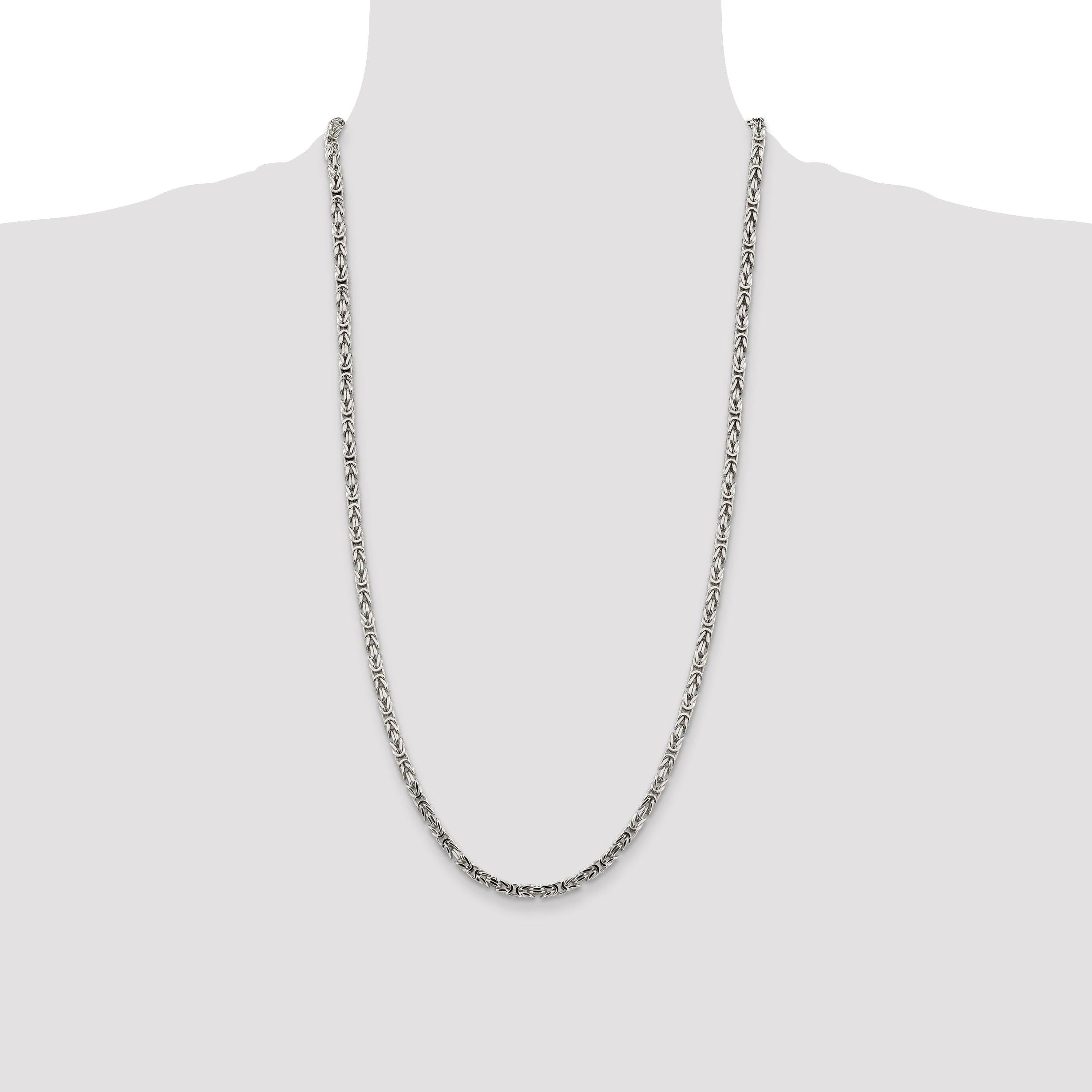28 Inch Sterling Silver 3.25mm Byzantine Chain Necklace