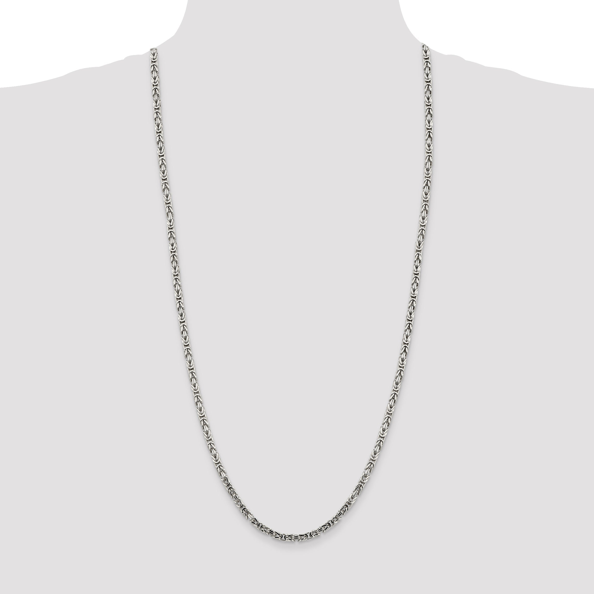 30 Inch Sterling Silver 3.25mm Byzantine Chain Necklace