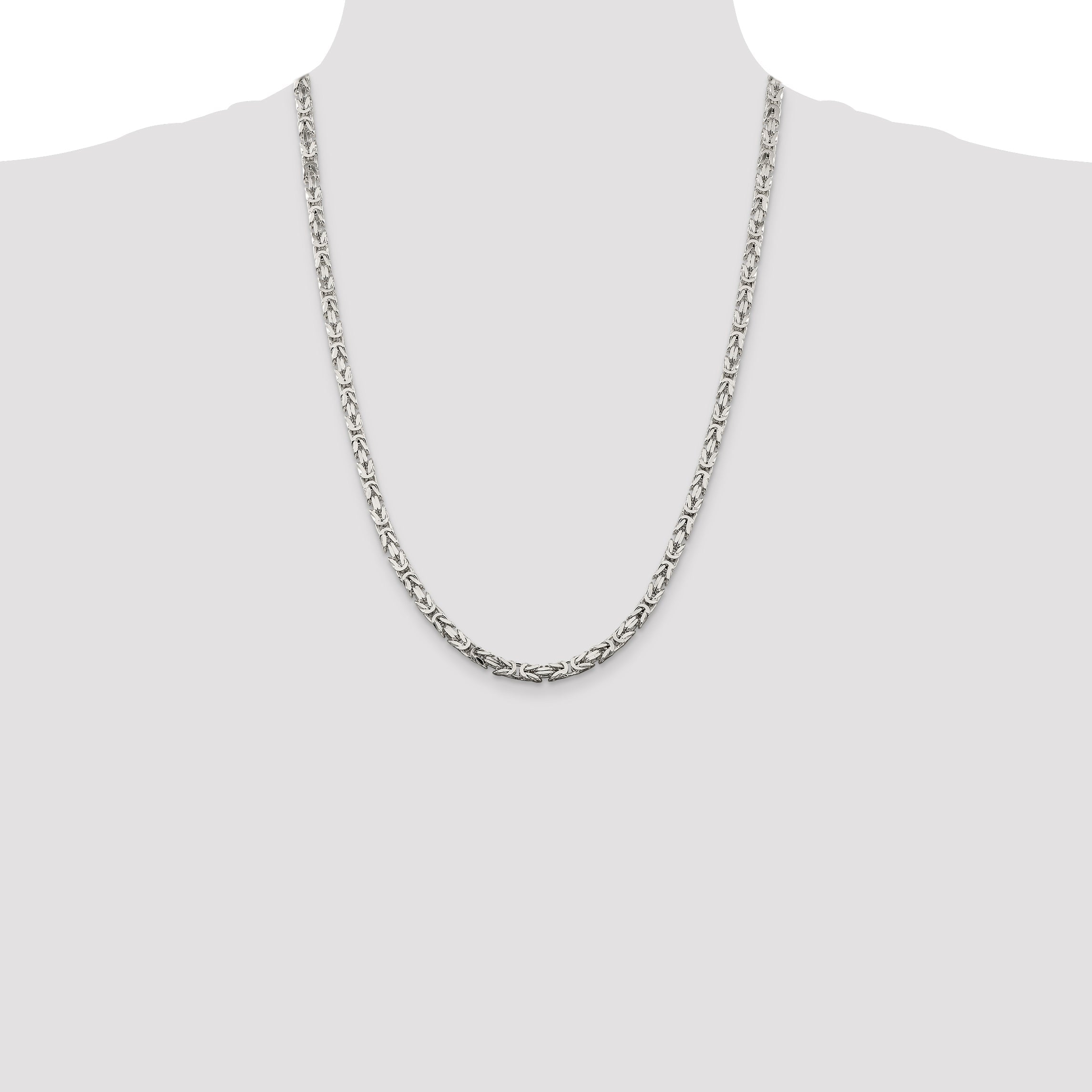24 Inch Sterling Silver 4.25mm Byzantine Chain Necklace