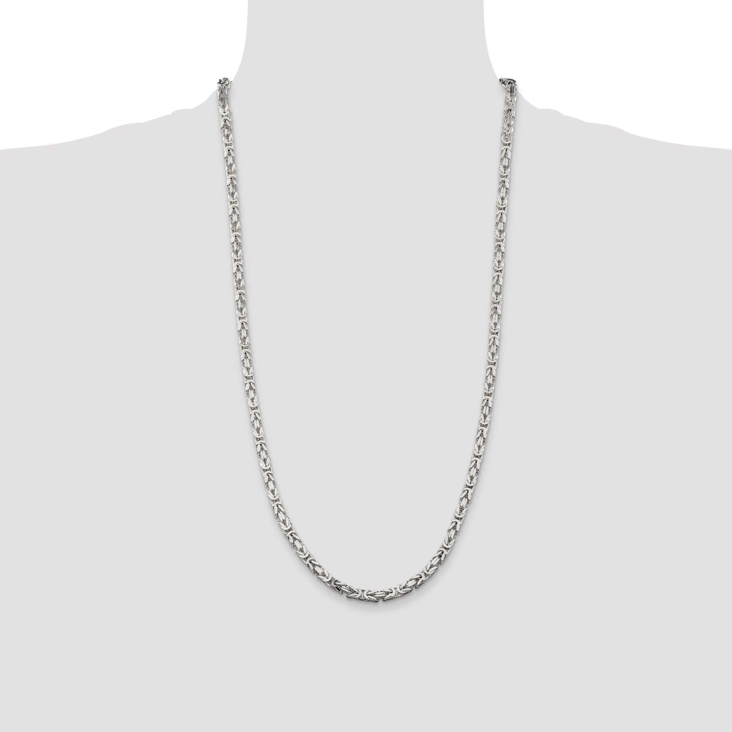 28 Inch Sterling Silver 4.25mm Byzantine Chain Necklace