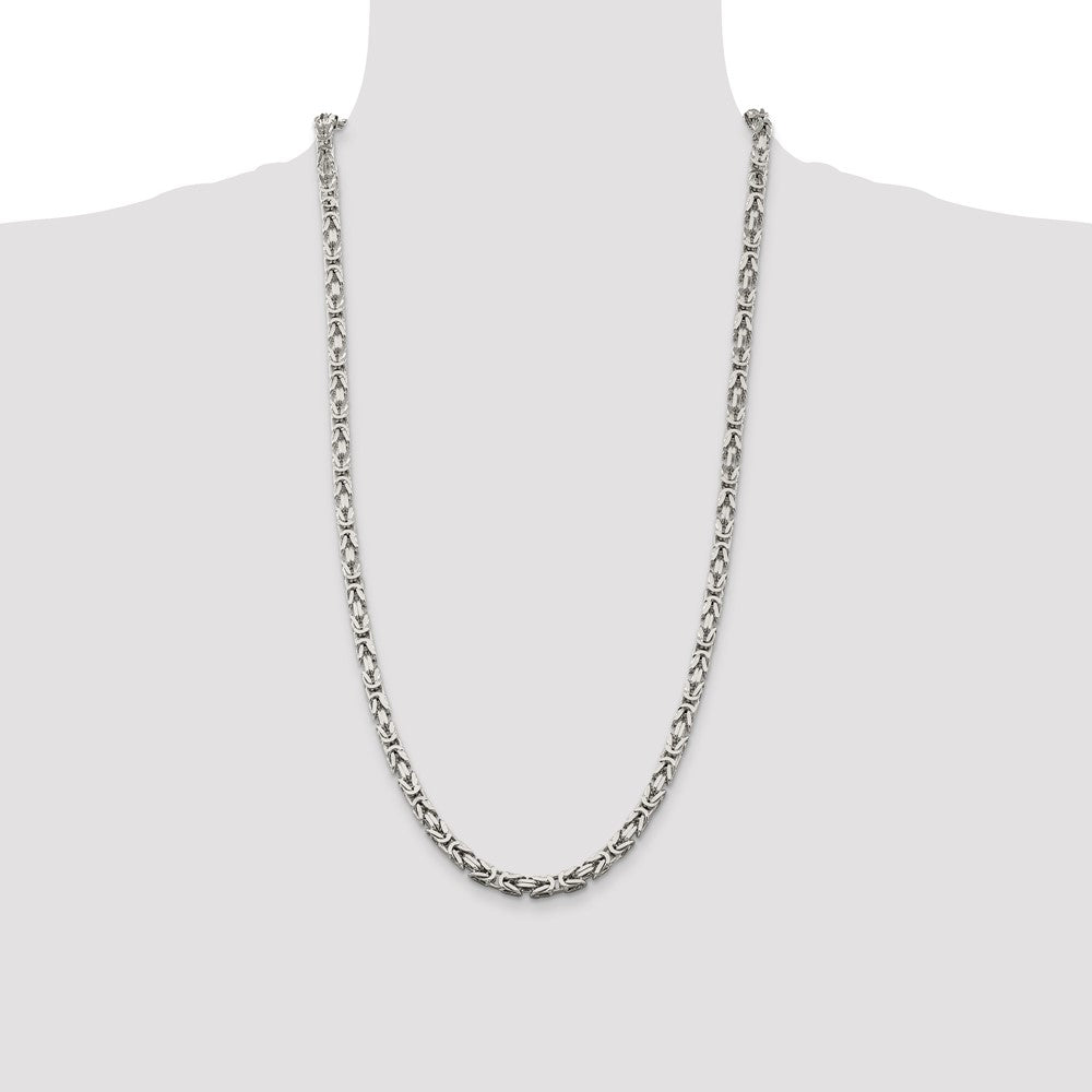 28 Inch Sterling Silver 5mm Byzantine Chain Necklace
