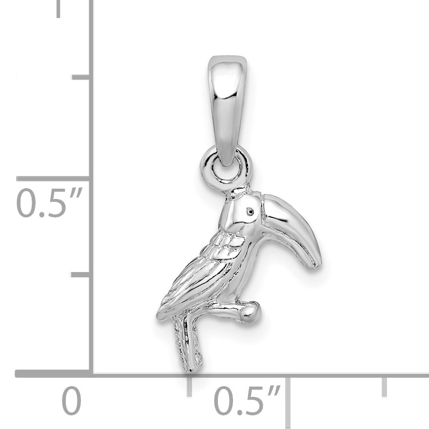 Sterling Silver De-Ani Rhodium-Plated Polished 3D Toucan Bird Pendant