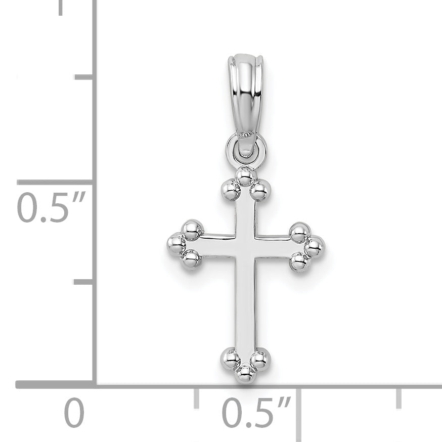 Sterling Silver De-Ani Rhodium-Plated Polished Small Budded Cross Pendant