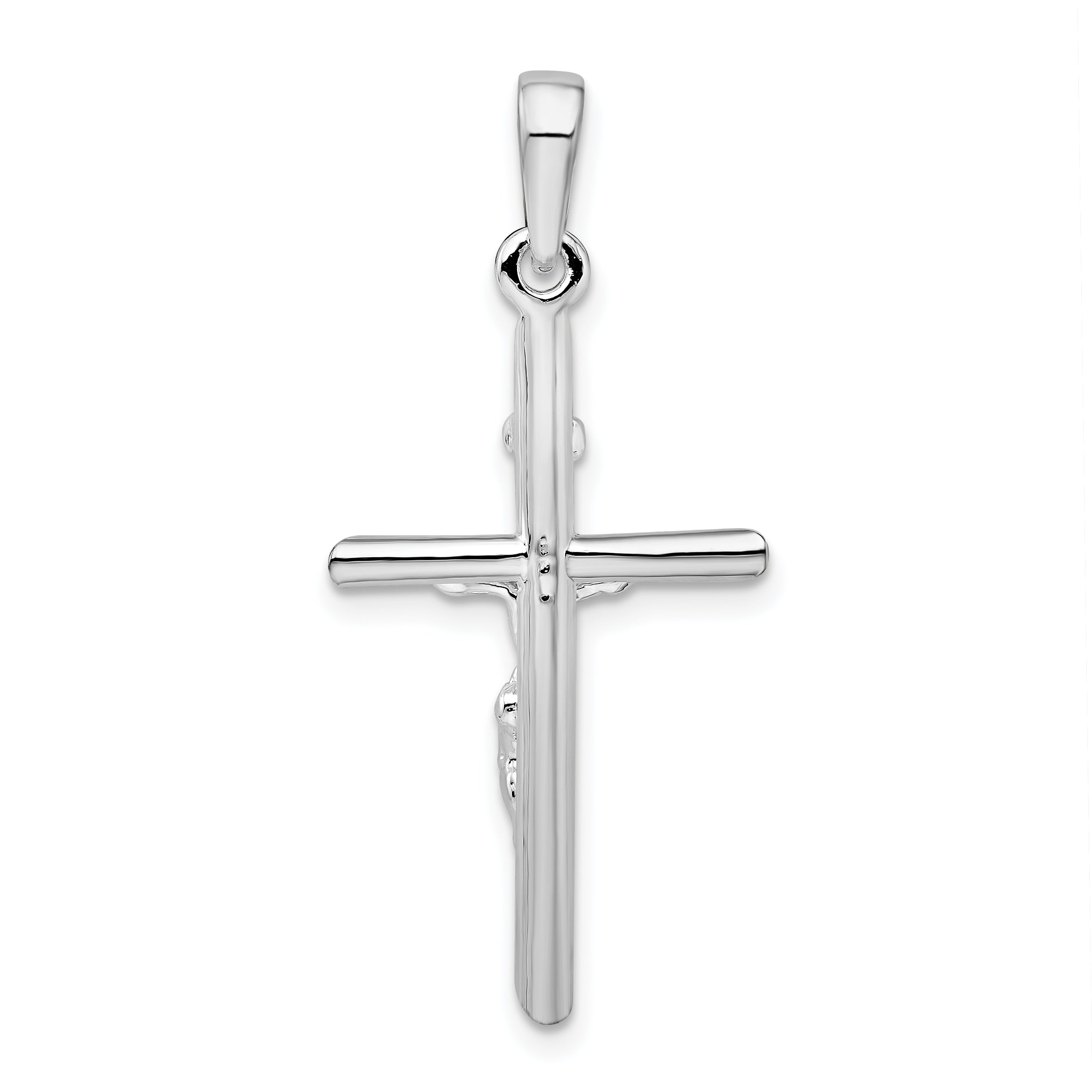 Sterling Silver De-Ani Rhodium-Plated Polished Crucifix Cross Pendant