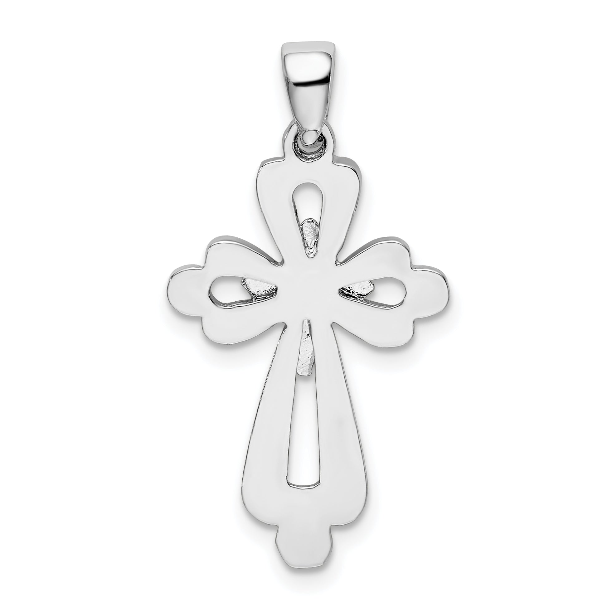 Sterling Silver De-Ani Rhodium-Plated Fancy Cut-Out Cross Pendant
