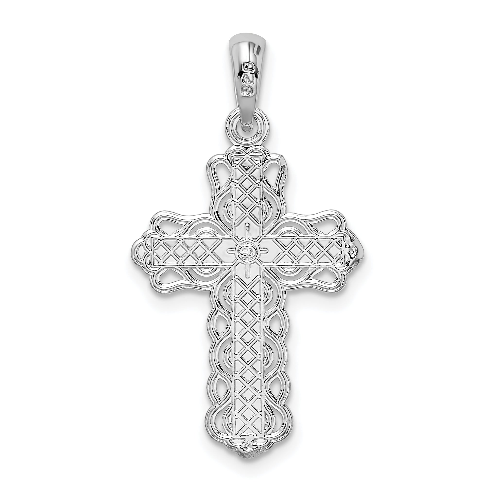 Sterling Silver De-Ani Polished Lace-Edge Cross Pendant