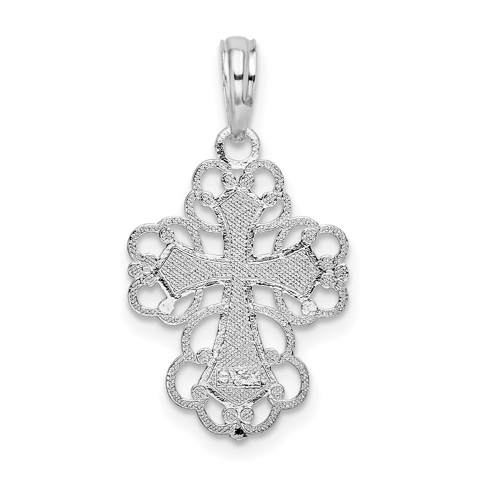 Sterling Silver De-Ani Rhodium-Plated Polished Fancy Lacy Cross Pendant