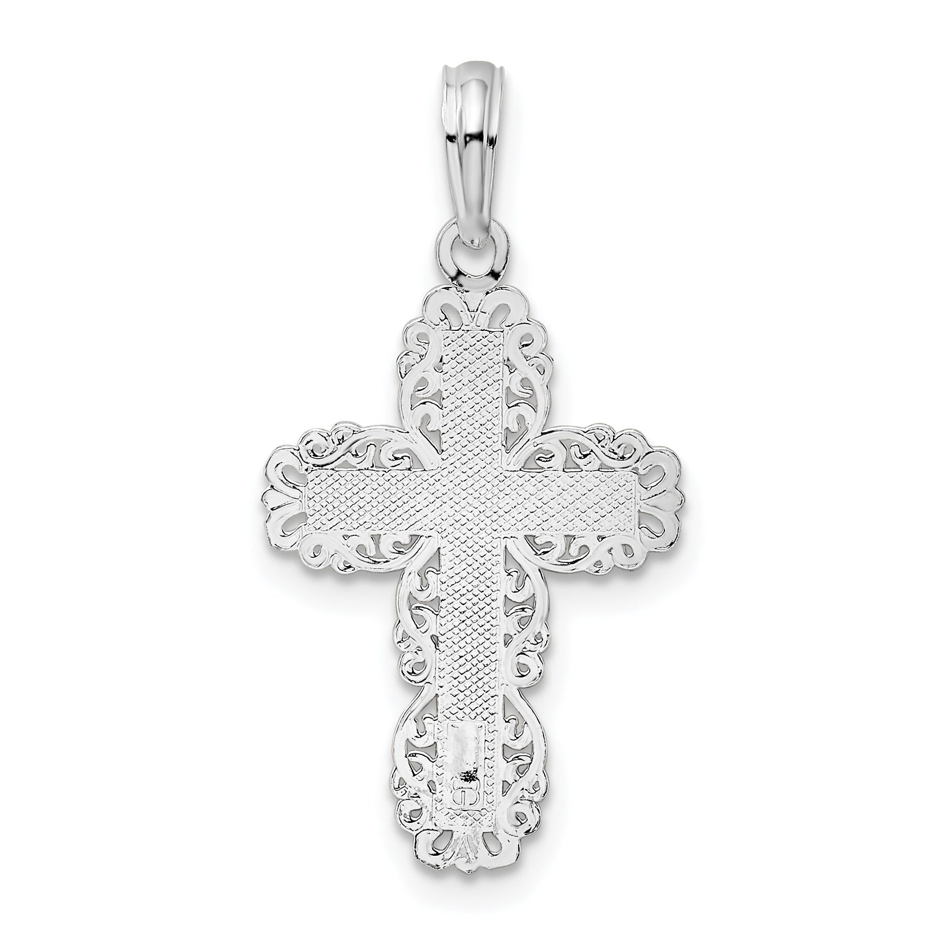 Sterling Silver De-Ani Rhodium-Plated Polished Lace Border Latin Cross Pendant