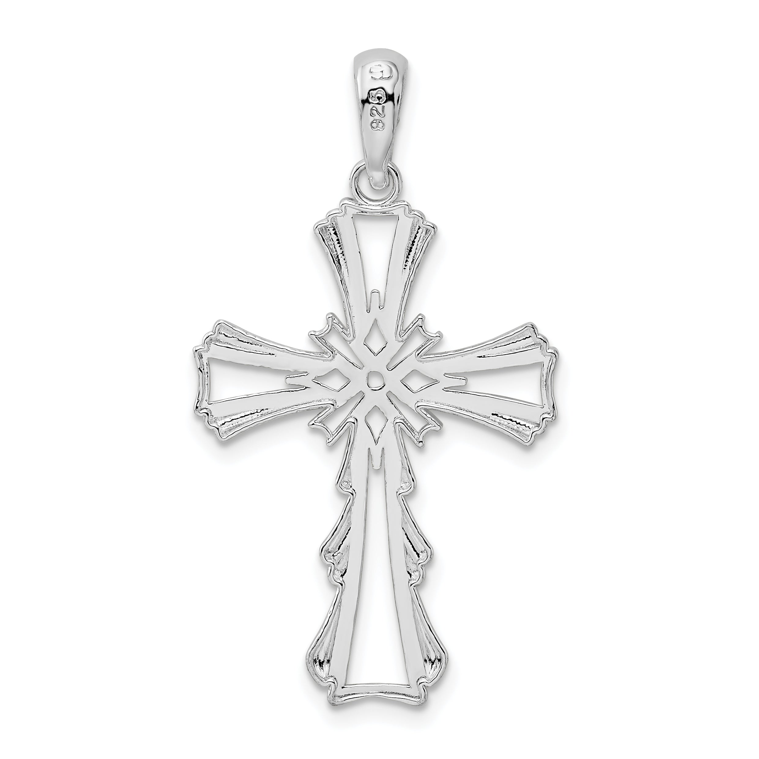 Sterling Silver De-Ani Rhodium-Plated Polished X-Center Cut-Out Cross Pendant