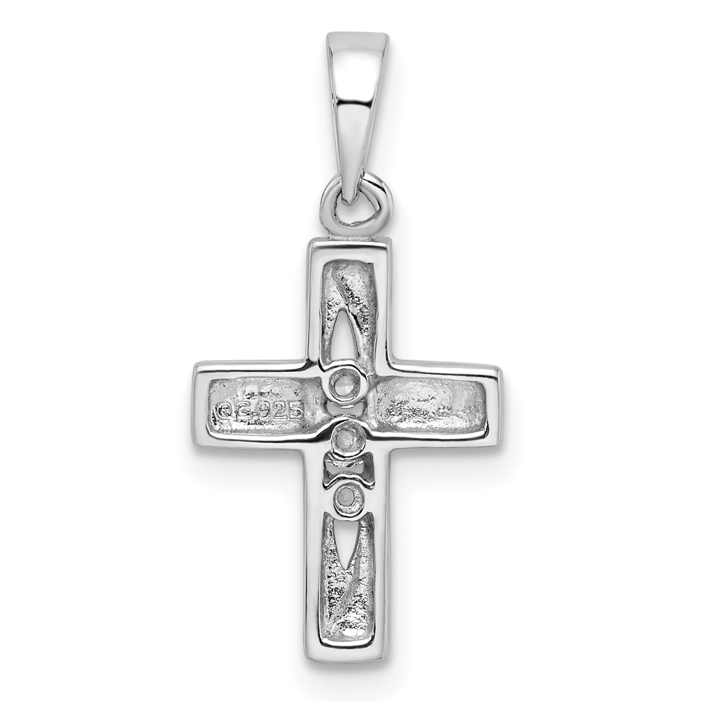Sterling Silver Rh Polished And Brushed Cz Mini Cross Pendant
