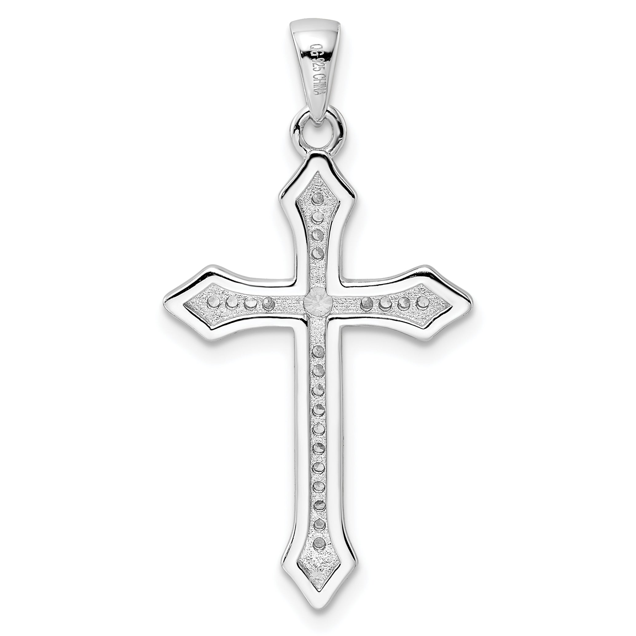 Sterling Silver Rhodium-Plated Cz Cross Pendant