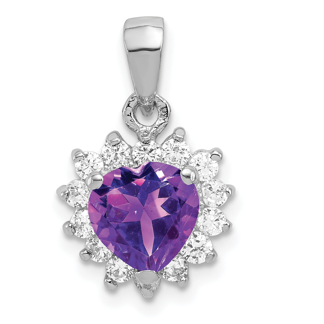 Sterling Silver Rhodium-Plated Amethyst And Cz Pendant