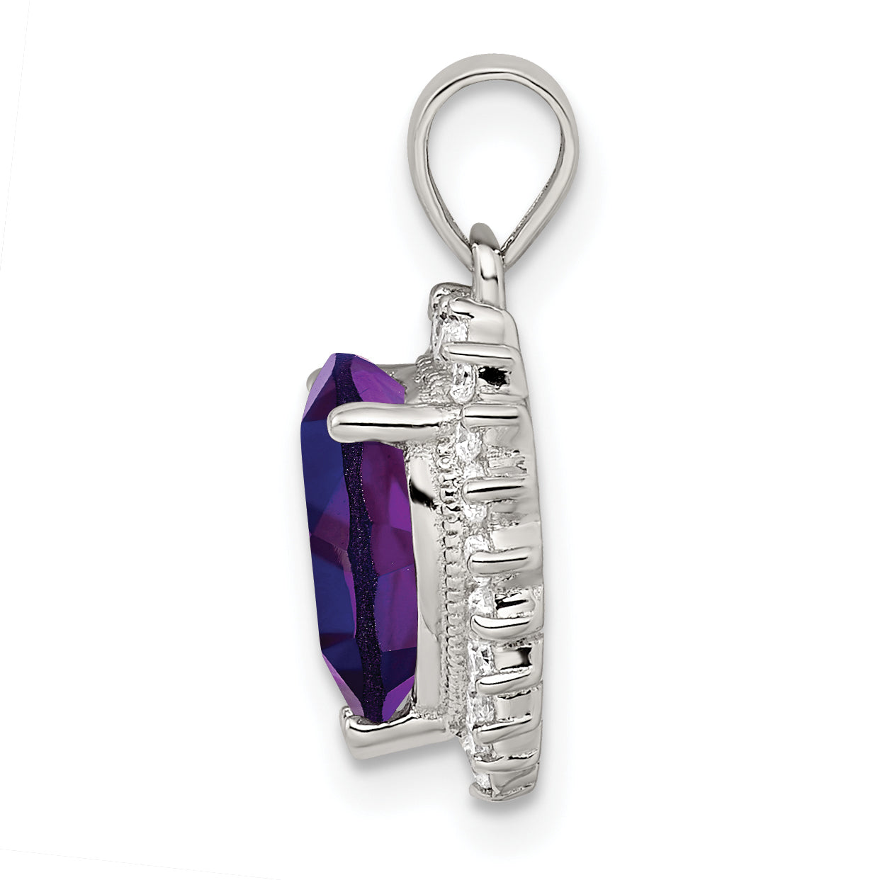 Sterling Silver Rhodium-Plated Amethyst And Cz Pendant