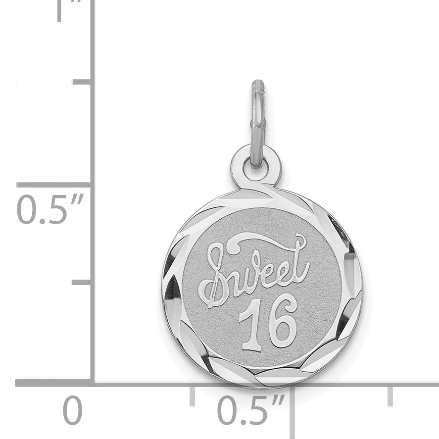 Sterling Silver Rhodium-Plated Sweet Sixteen Disc Charm